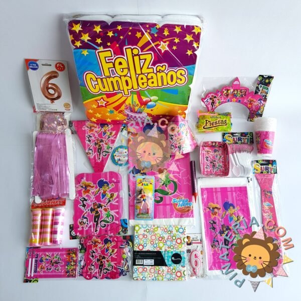 kit de decoración personalizado para fiestas infantiles | Decoración temática Super hero girls para cumpleaños infantil fiestas y piñatas Bogotá